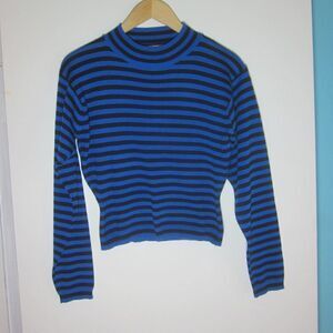 Gerard Works VINTAGE Womens Size M Blue Black Striped Pullover Fitted Sweater